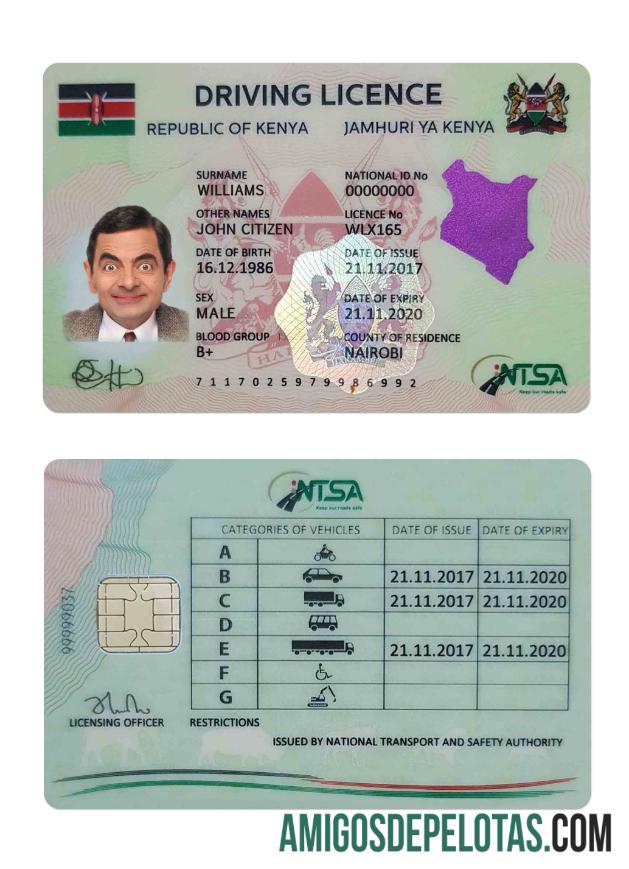 Carteira de motorista do Quênia modelo